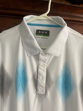 Men's White Polo with Blue & Gray Argyle Pattern